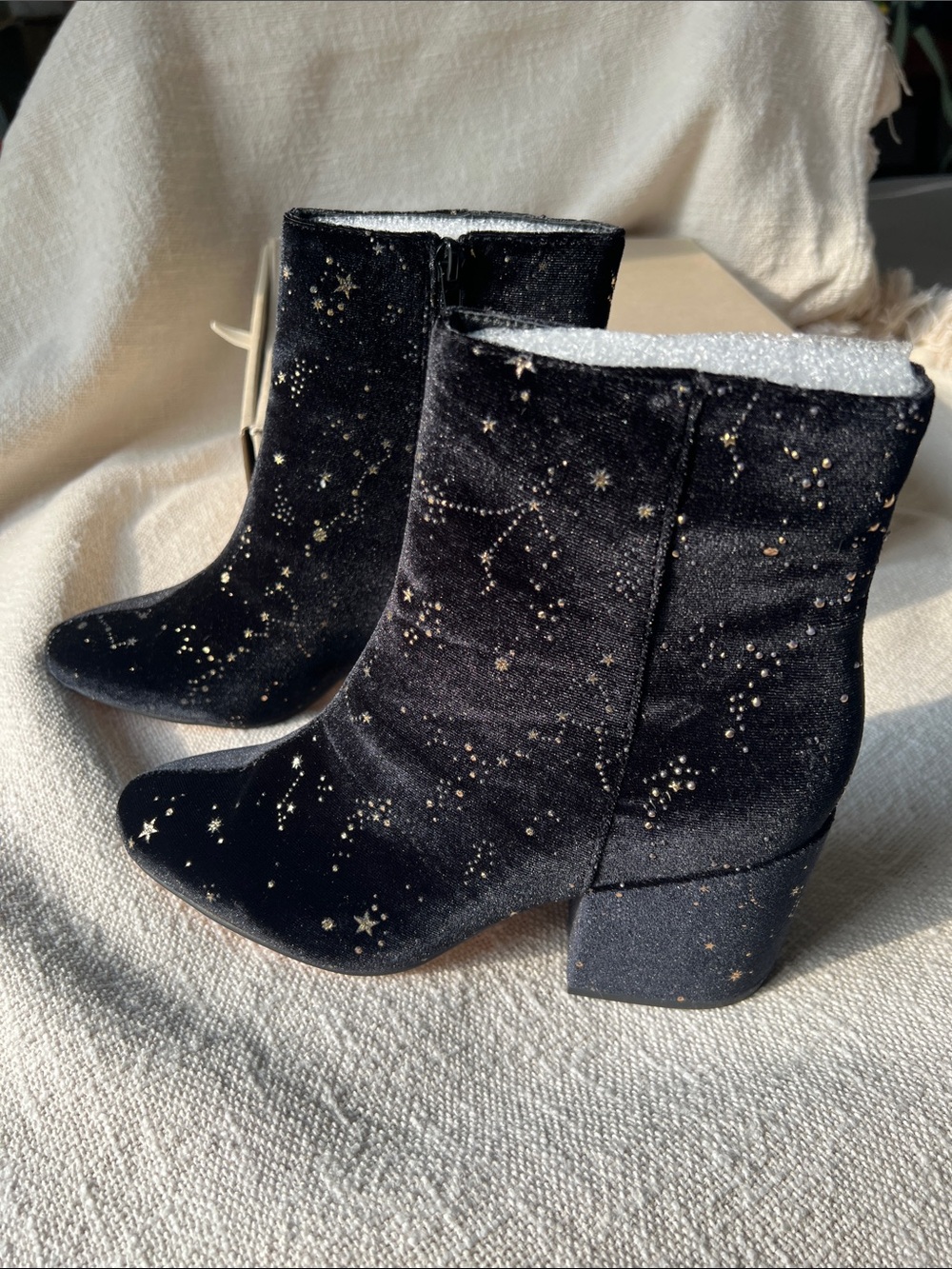 Urban Outfitters Black Velvet Star Print Ankle Boots